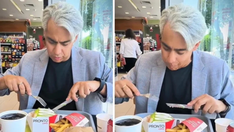 MEO aparece comiendo completo con tenedor y cuchillo: recibió ola de comentarios